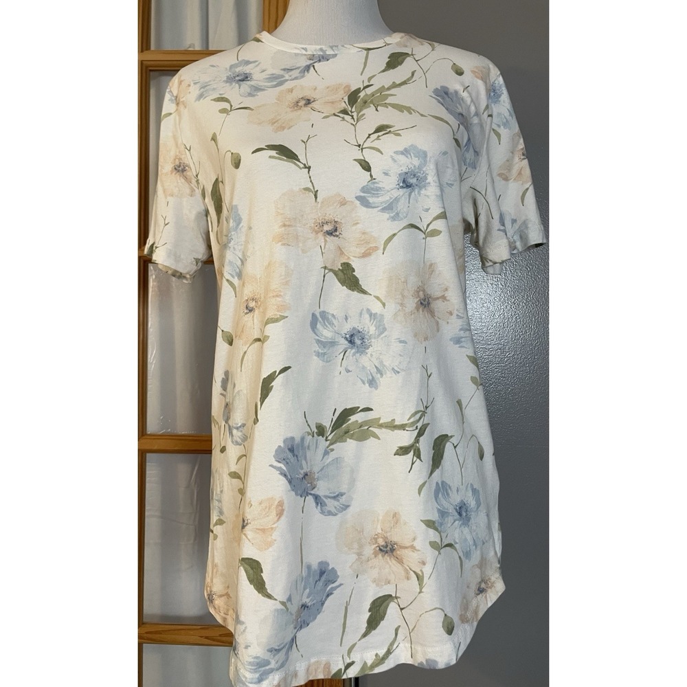 Y2K A&F Floral Lux T Shirt Tee Sz M White Peach Short Sleeve 100% Cotton Classic